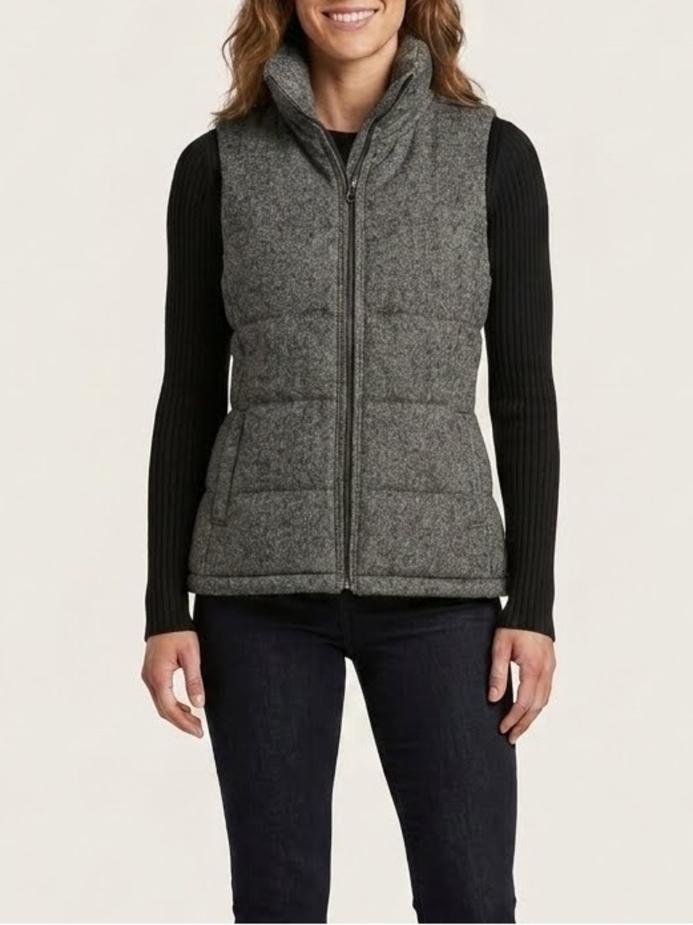 Old Navy Women's Heather Gray Quilted Vest with Stand Collar